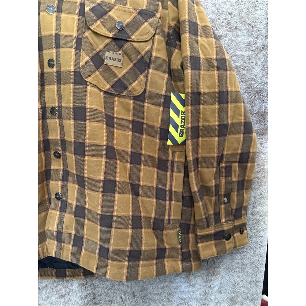 Men's Brazos Workwear Blacksmith Hooded Flannel Jacket Duck Brown Check Small - Picture 2 of 5